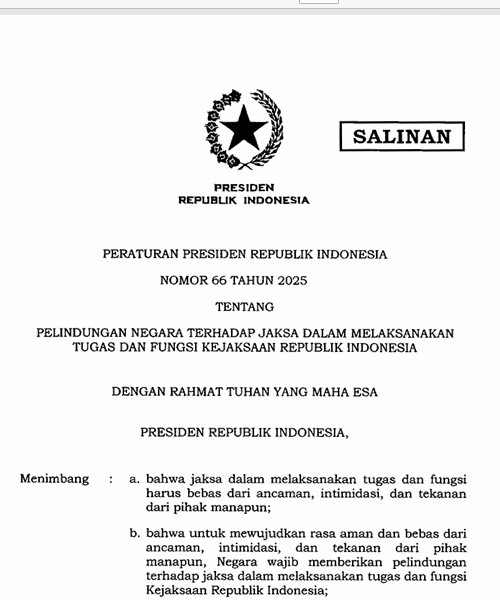 Cover PELINDUNGAN NEGARA TERHADAP JAKSA DALAM MELAKSANAKAN TUGAS DAN FUNGSI KEJAKSAAN REPUBLIK INDONESIA