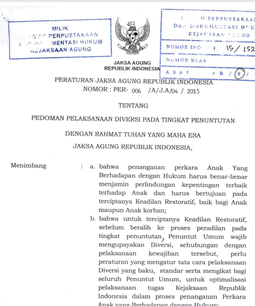 Cover PEDOMAN PELAKSANAAN DIVERSI PADA TINGKAT PENUNTUTAN