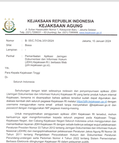 Cover PEMENFAATAN APLIKASI JARINGAN DOKUMENTASI (JDIH) KEJAKSAAN RI BERBASIS WEB (jdih.kejaksaan.go.id)