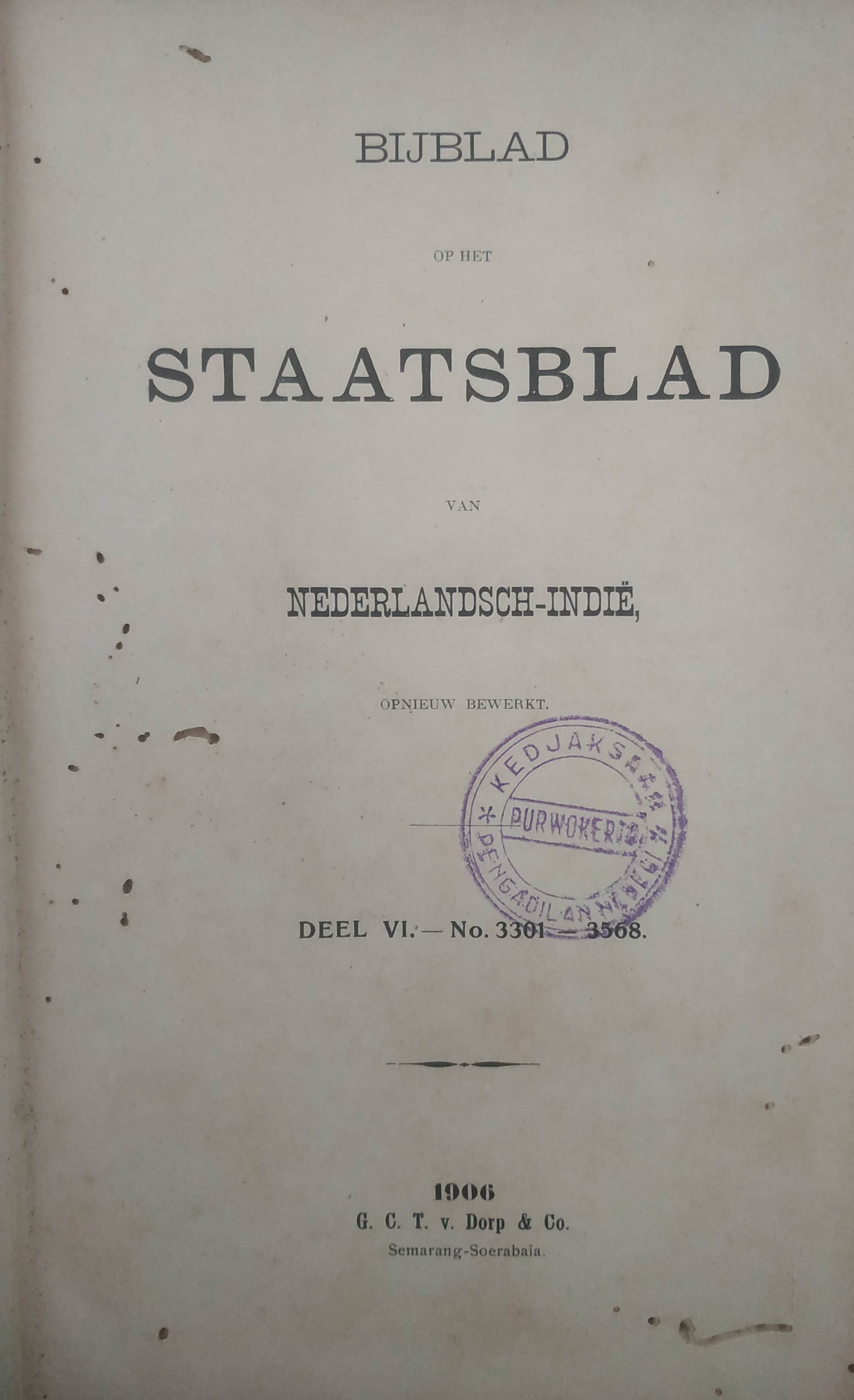 Cover BijBlad op het staatsblad 1906 Deel VI-No. 3301-3568