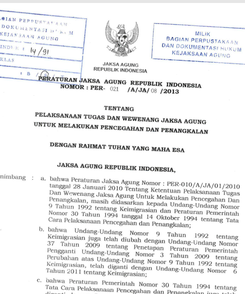 Cover PELAKSANAAN TUGAS DAN WEWENANG JAKSA AGUNG UNTUK MELAKUKAN PENCEGAHAN DAN PENANGKALAN