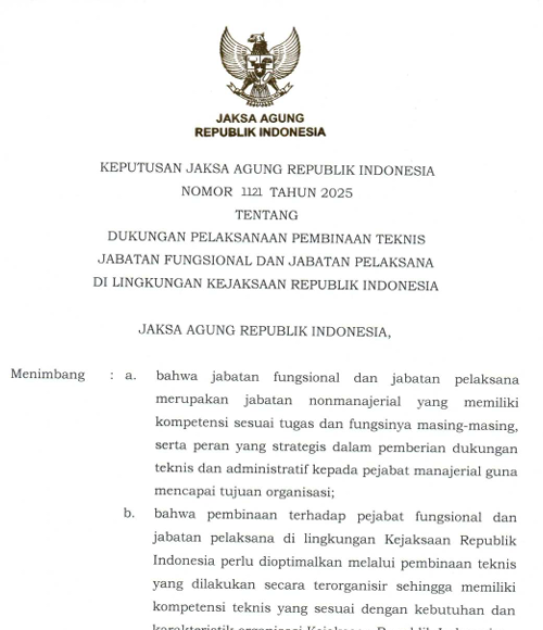 Cover DUKUNGAN PELAKSANAAN PEMBINAAN TEKNIS JABATAN FUNGSIONAL DAN JABATAN PELAKSANA DI LINGKUNGAN KEJAKSAAN RI