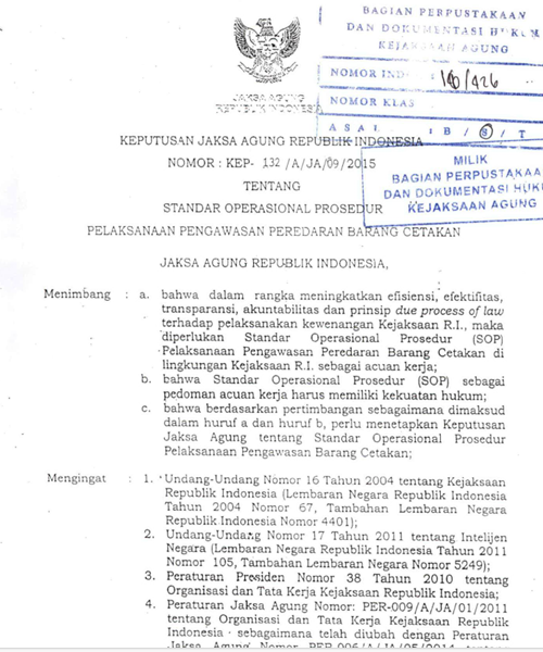 Cover STANDAR OPERASIONAL PROSEDUR PELAKSANAAN PENGAWASAN PEREDARAN BARANG CETAKAN