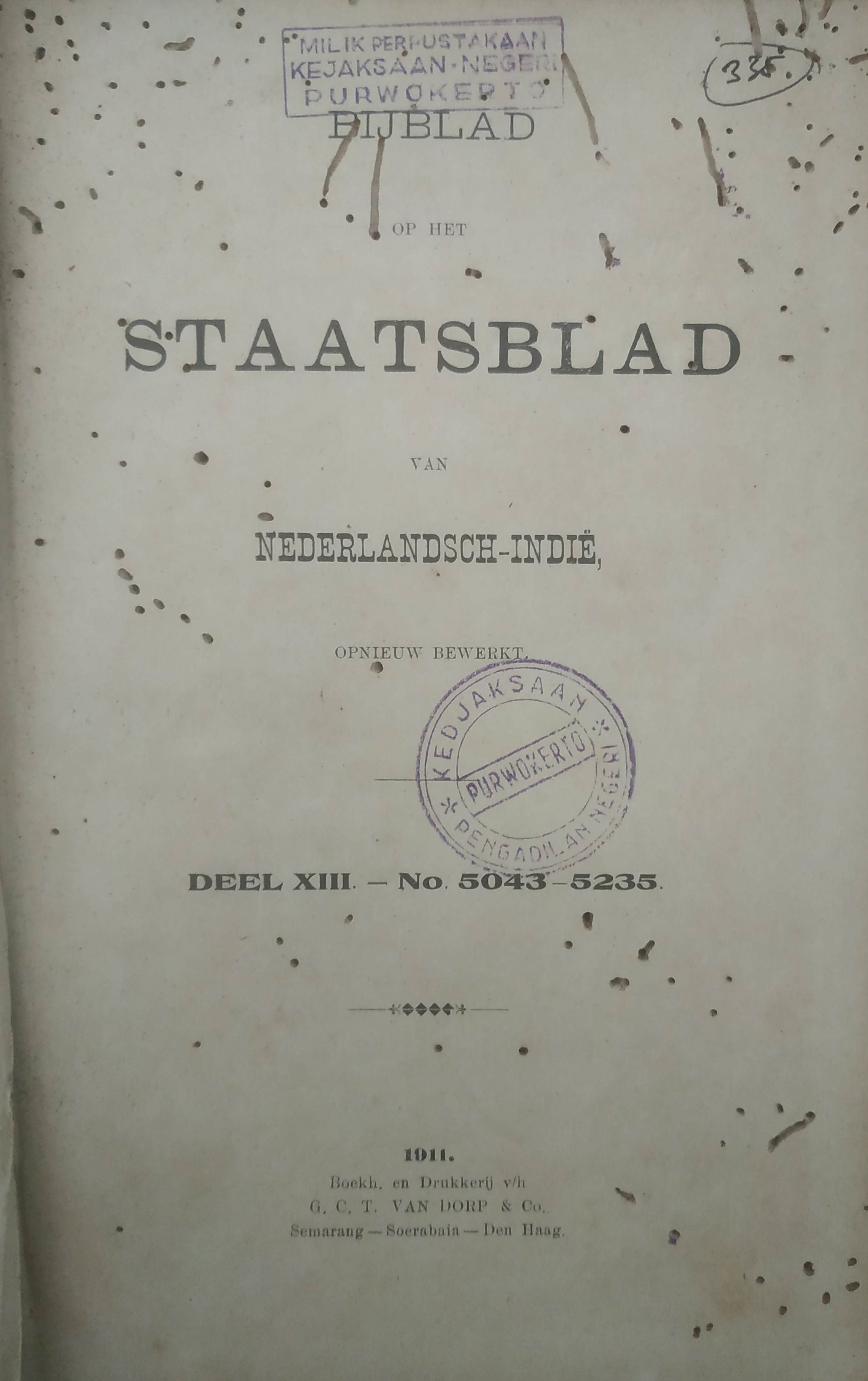 Cover BijBlad op het staatsblad 1911 Deel XIII-No.5043-5235