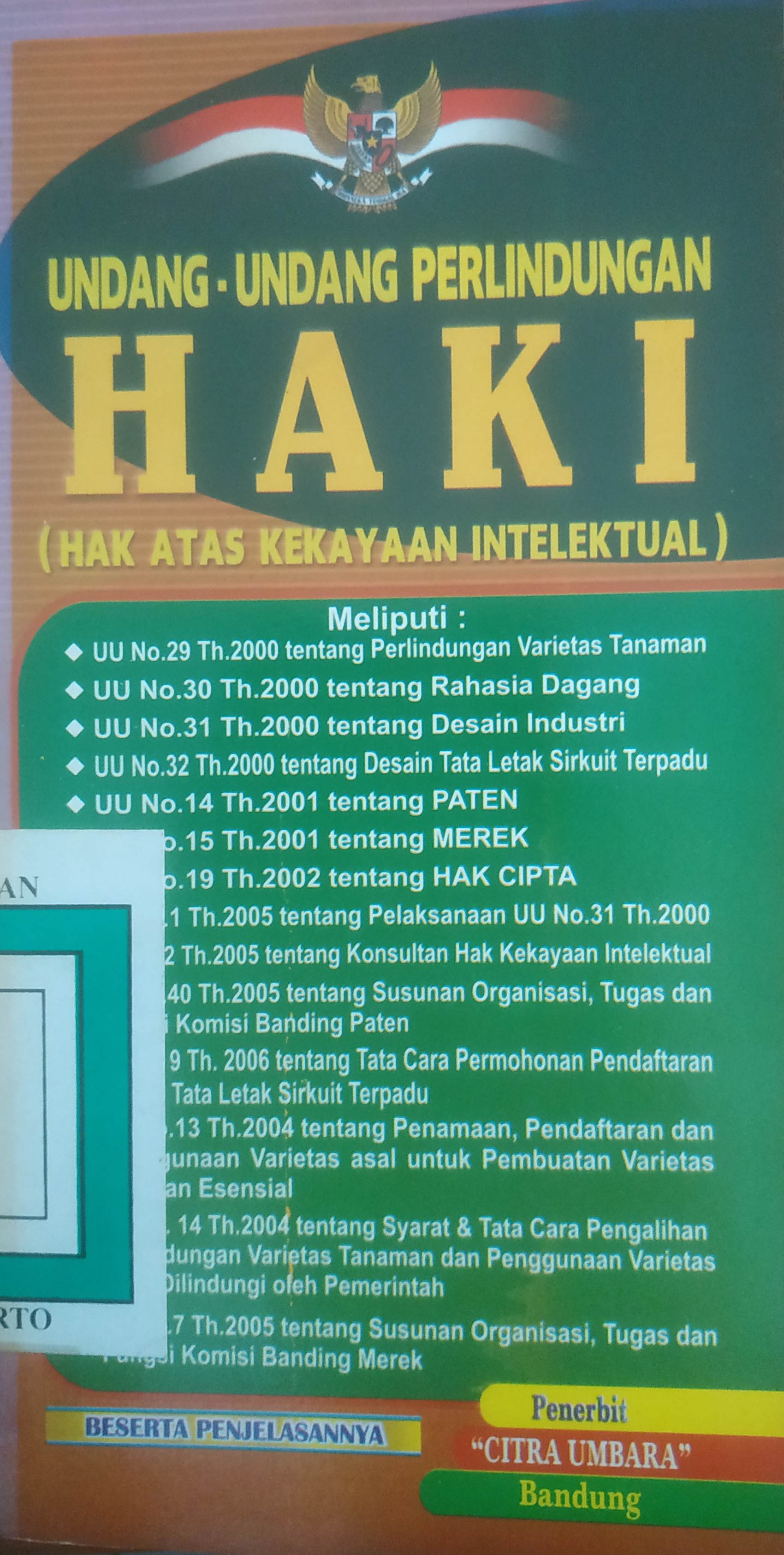 Cover Undang-undang Perlindungan HAKI(Hak Atas Kekayaan Intelektual).