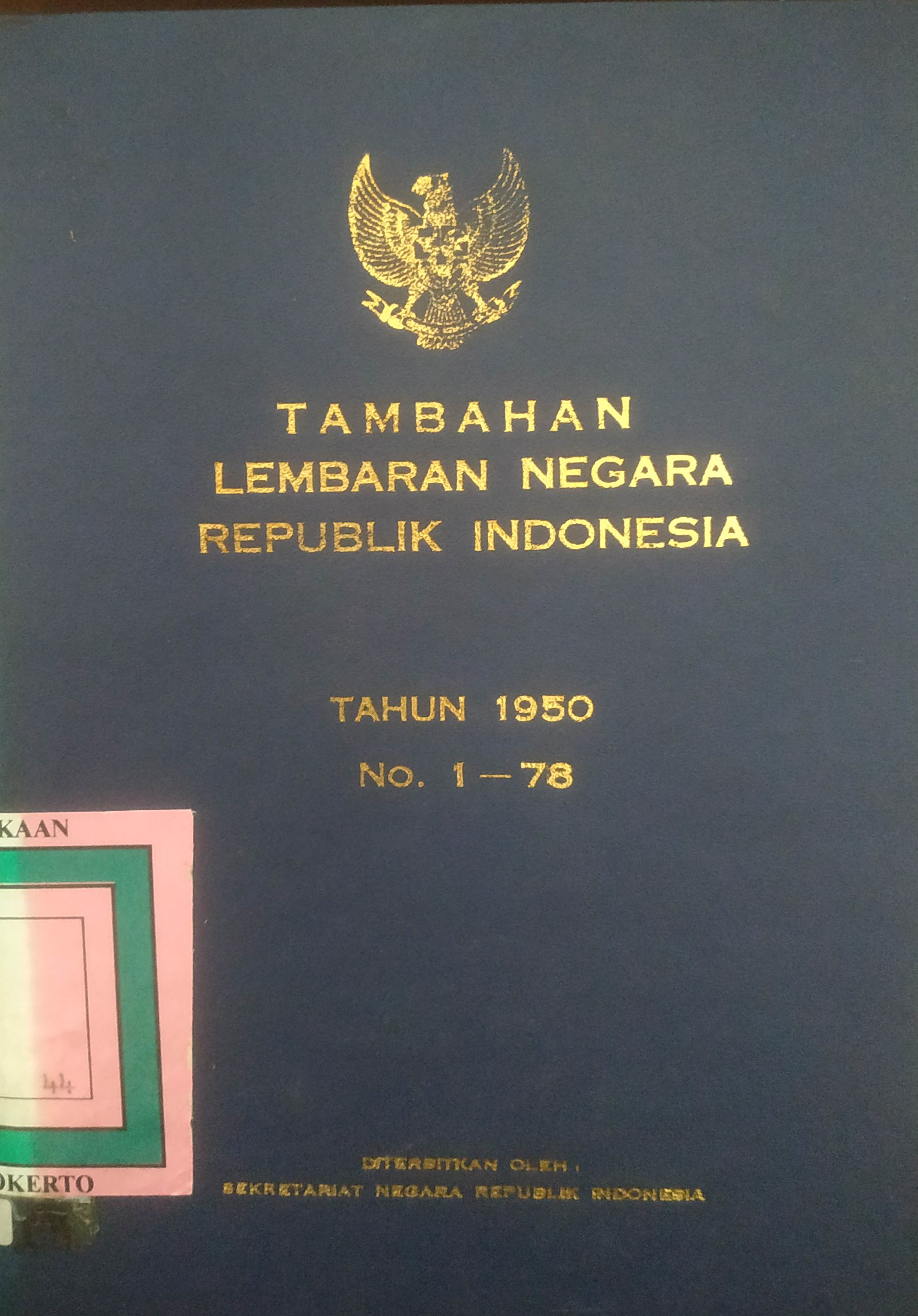 Cover Tambahan Lembaran Negera Tahun 1950 No. 1-78