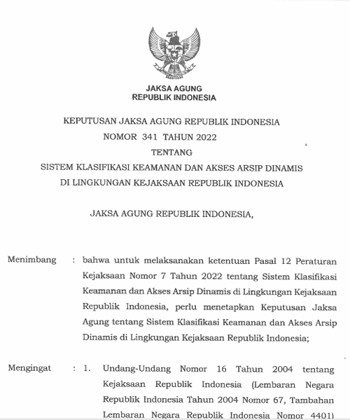 Cover SISTEM KLASIFIKASI KEAMANAN DAN AKSES ARSIP DINAMIS DI LINGKUNGAN KEJAKSAAN RI
