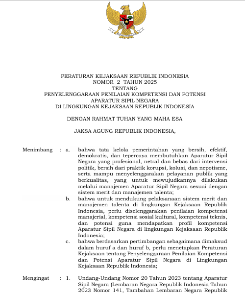 Cover PENYELENGGARAAN PENILAIAN KOMPETENSI DAN POTENSI APARATUR SIPIL NEGARA DI LINGKUNGAN KEJAKSAAN REPUBLIK INDONESIA