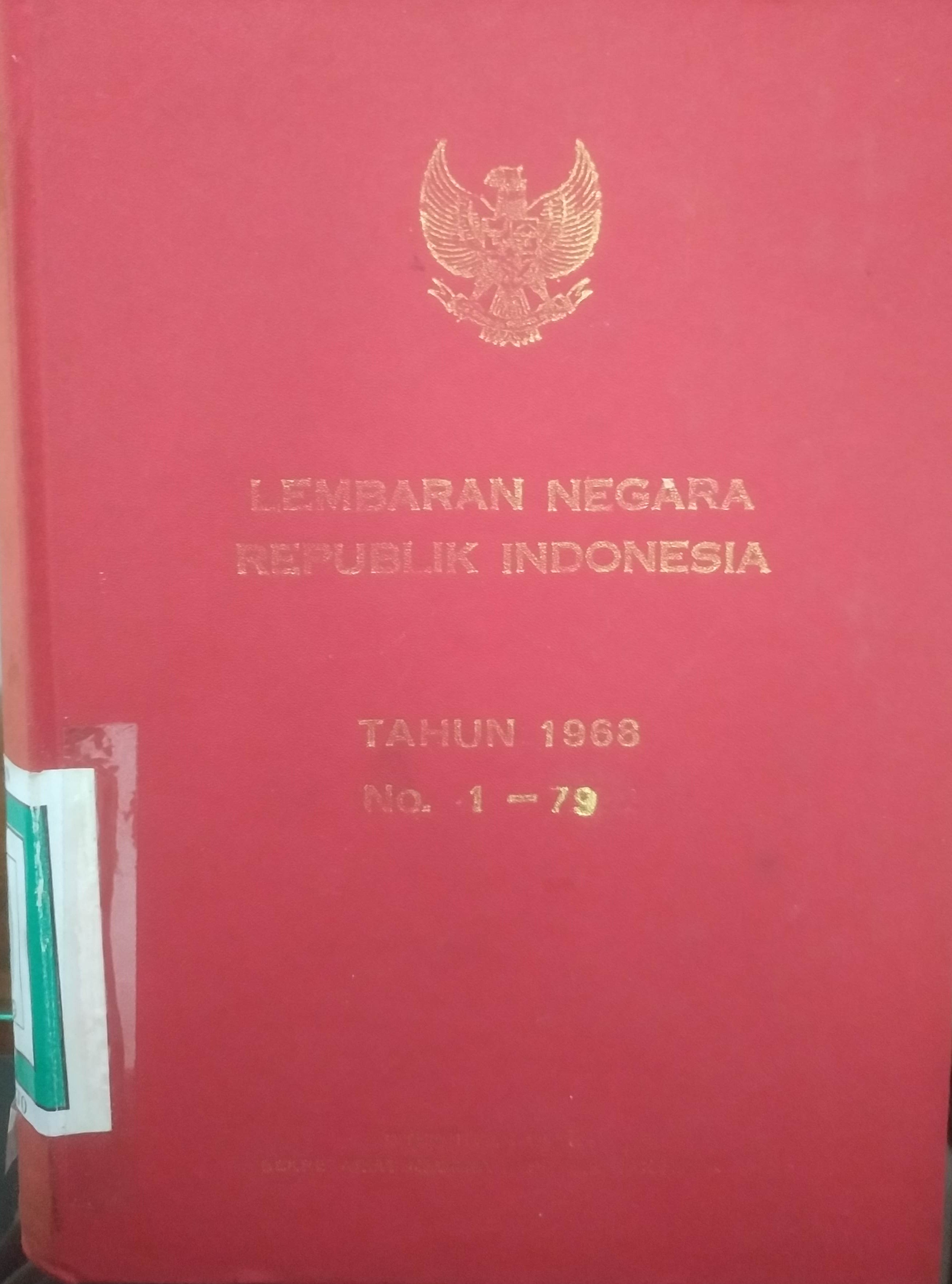 Cover Lembaran Negara Republik Indonesia Tahun 1968 No.1-79