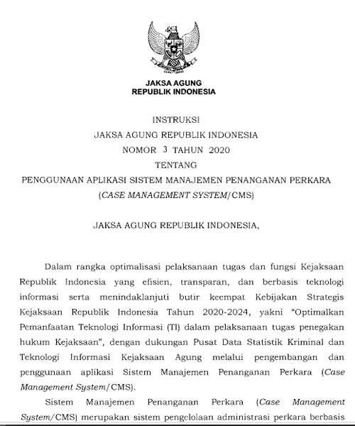 Cover PENGGUNAAN APLIKASI SISTEM MANAJEMEN PENANGANAN PERKARA (CASE MANAGEMENT SYSTEM ATAU CMS)