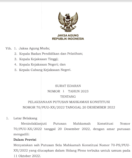 Cover PELAKSANAAN PUTUSAN MAHKAMAH KONSTITUSI 
NOMOR 70/PUU-XX/2022 TANGGAL 20 DESEMBER 2022 TANGGAL 20 DESEMBER 2022