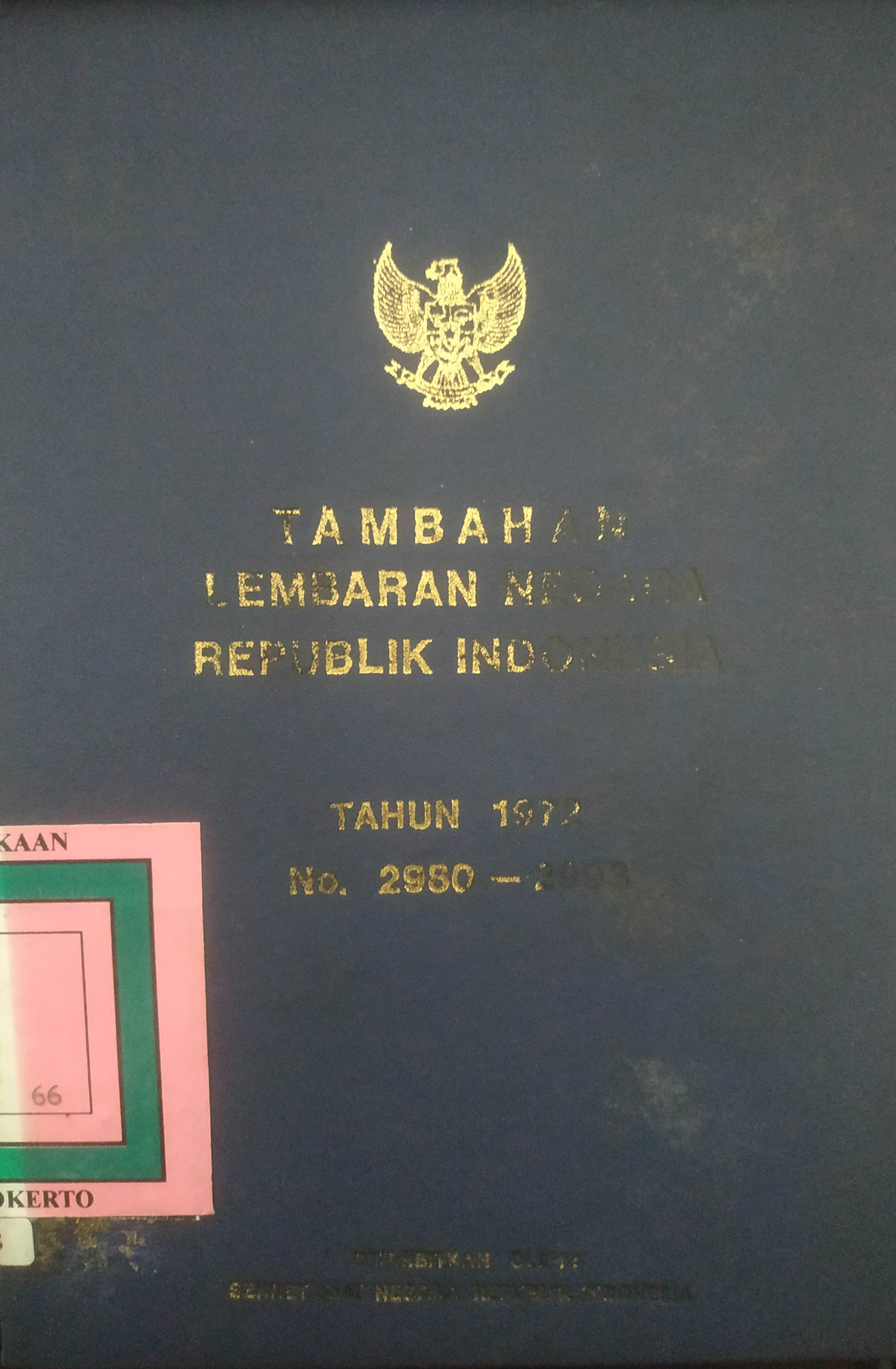 Cover Tambahan Lembaran Negara  Republik Indonesia Tahun 1972 No. 2980-2993