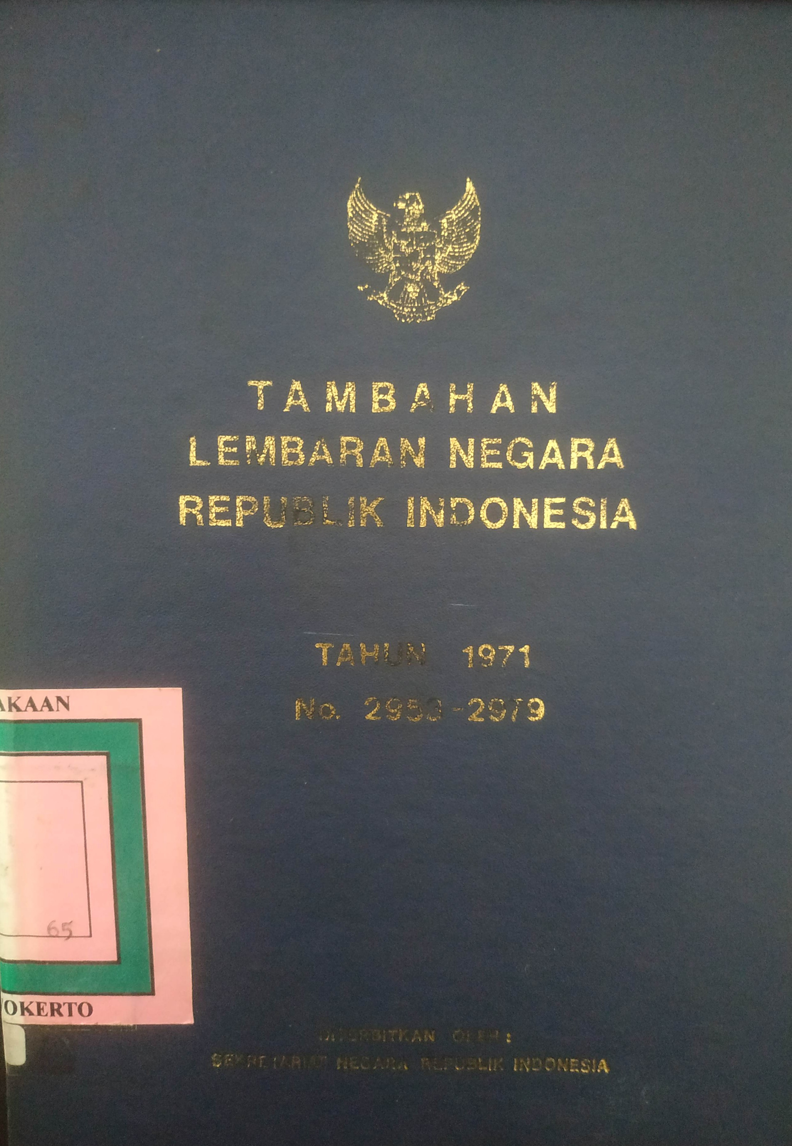 Cover Tambahan Lembaran Negara  Republik Indonesia Tahun 1971 No. 2958-2979