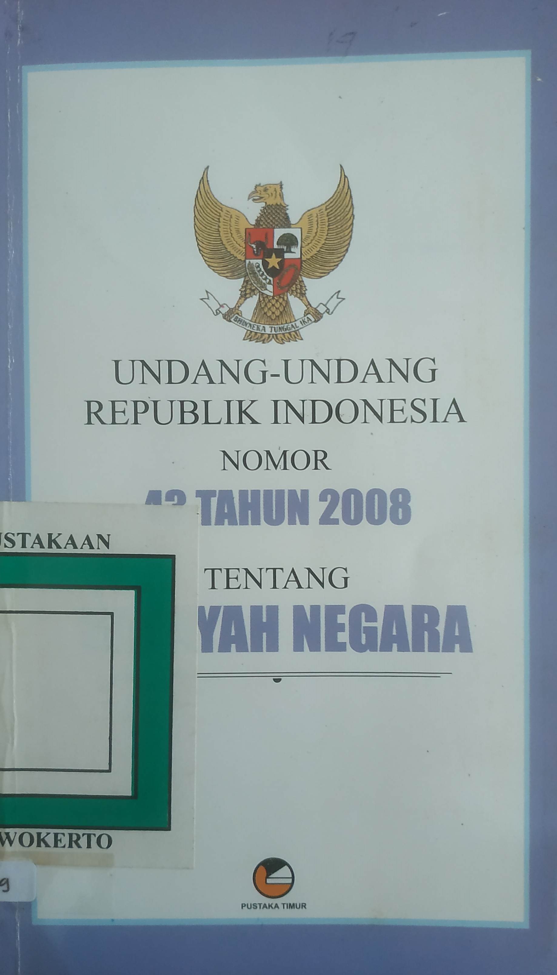 Cover UURI No 43 tahun 2008 tentang Wilayah Negara