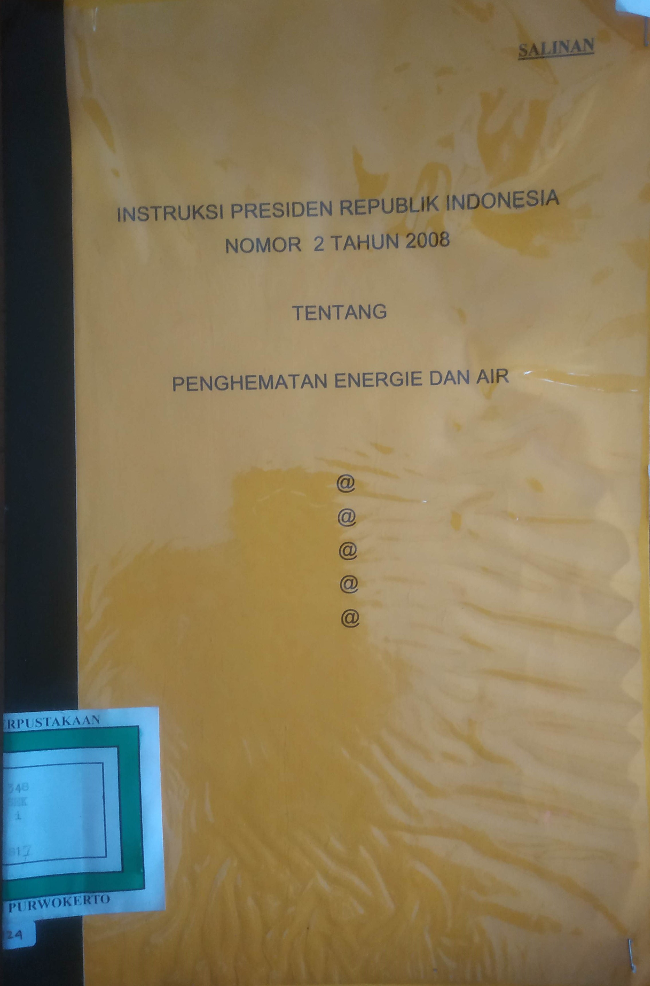 Cover Instrusi Presiden RI No. 2 Tahun 2008 tentang Penghematan Energie dan Air