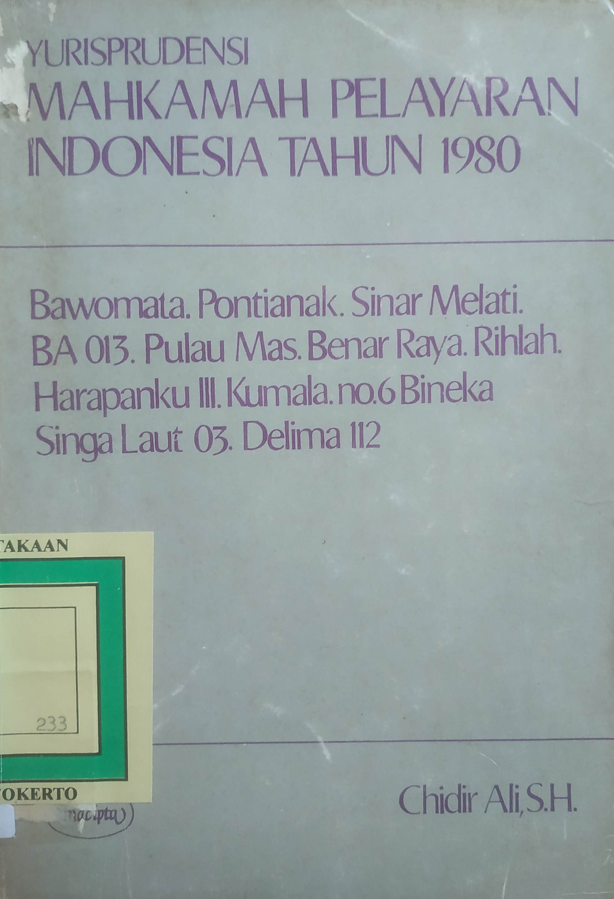 Cover Yurisprudensi Mahkamah Pelayaran Indonesia Tahun 1980
