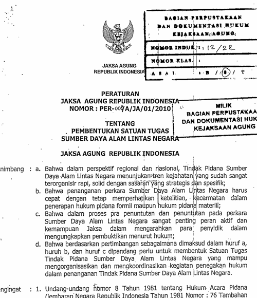 Cover PEMBENTUKAN SATUAN TUGAS SUMBER DAYA ALAM LINTAS NEGARA