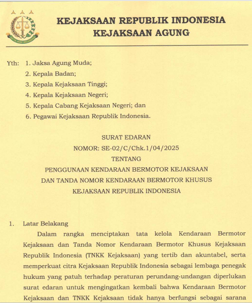 Cover PENGGUNAAN KENDARAAN BERMOTOR KEJAKSAAN DAN TANDA NOMOR KENDARAAN BERMOTOR KHUSUS KEJAKSAAN REPUBLIK INDONESIA