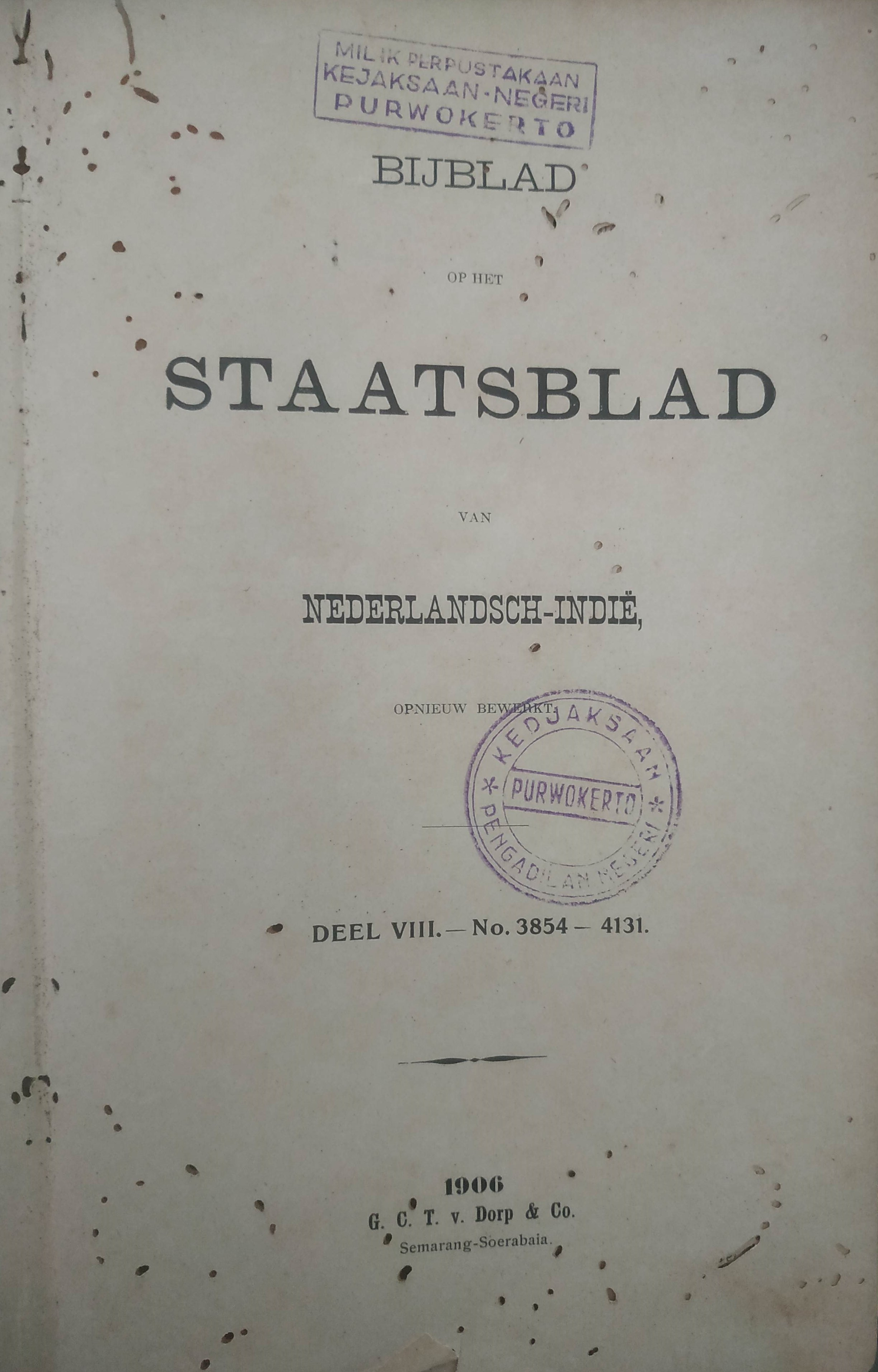 Cover BijBlad op het staatsblad 1906 Deel VIII-No. 3854-4131
