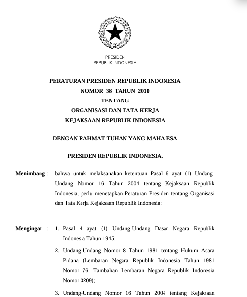 Cover ORGANISASI DAN TATA KERJA KEJAKSAAN REPUBLIK INDONESIA