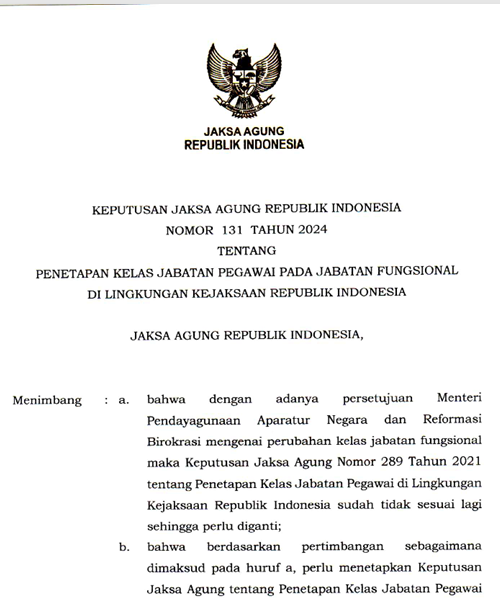 Cover PENETAPAN KELAS JABATAN PEGAWAI PADA JABATAN FUNGSIONAL DI LINGKUNGAN KEJAKSAAN REPUBLIK INDONESIA