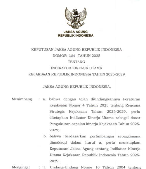 Cover INDIKATOR KINERJA UTAMA KEJAKSAAN REPUBLIK INDONESIA TAHUN 2025-2029