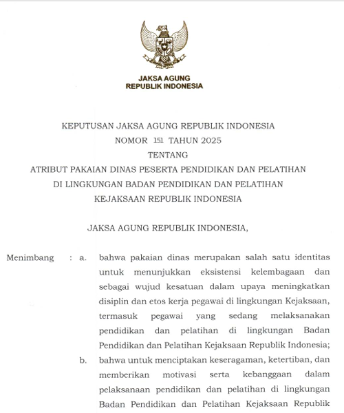 Cover ATRIBUT PAKAINAN DINAS PESERTA PENDIDIKAN DAN PELATIHAN DI LINGKUNGAN BADIKLAT KEJAKSAAN RI