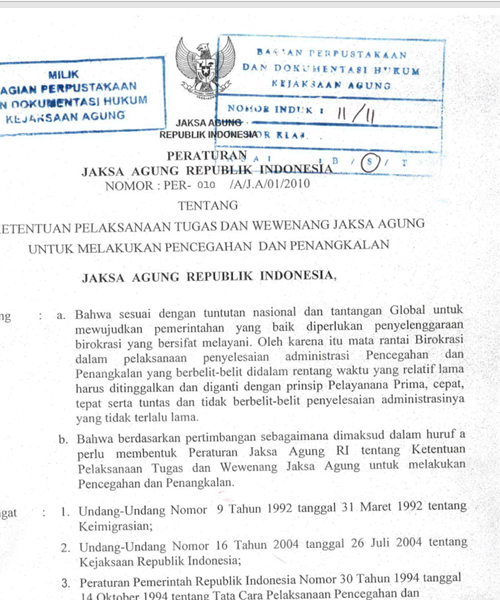Cover KETENTUAN PELAKSANAAN TUGAS DAN WEWENANG JAKSA AGUNG UNTUK MELAKUKAN PENCEGAHAN DAN PENANGKALAN