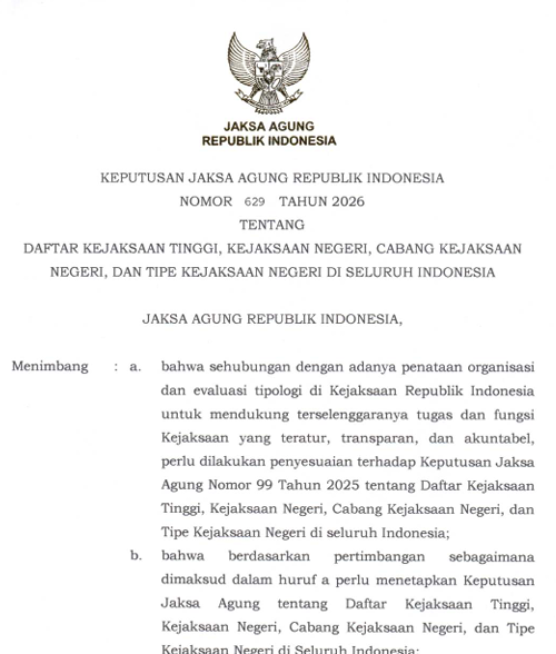 Cover  DAFTAR KEJAKSAAN TINGGI, KEJAKSAAN NEGERI, CABANG KEJAKSAAN NEGERI, DAN TIPE KEJAKSAAN NEGERI DI SELURUH INDONESIA