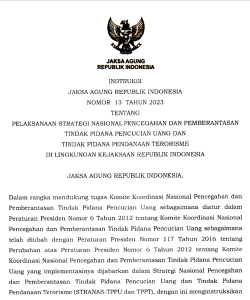 Cover PELAKSANAAN STRATEGI NASIONAL PENCEGAHAN DAN PEMBERANTASAN TINDAK PIDANA PENCUCIAN UANG DAN TINDAK PIDANA PENDANAAN TERORISMEDI LINGKUNGAN KEJAKSAAN REPUBLIK INDONESIA