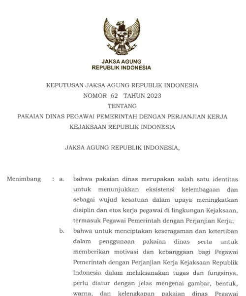 Cover PAKAIAN DINAS PEGAWAI PEMERINTAH DENGAN PERJANJIAN KERJA KEJAKSAAN REPUBLIK INDONESIA