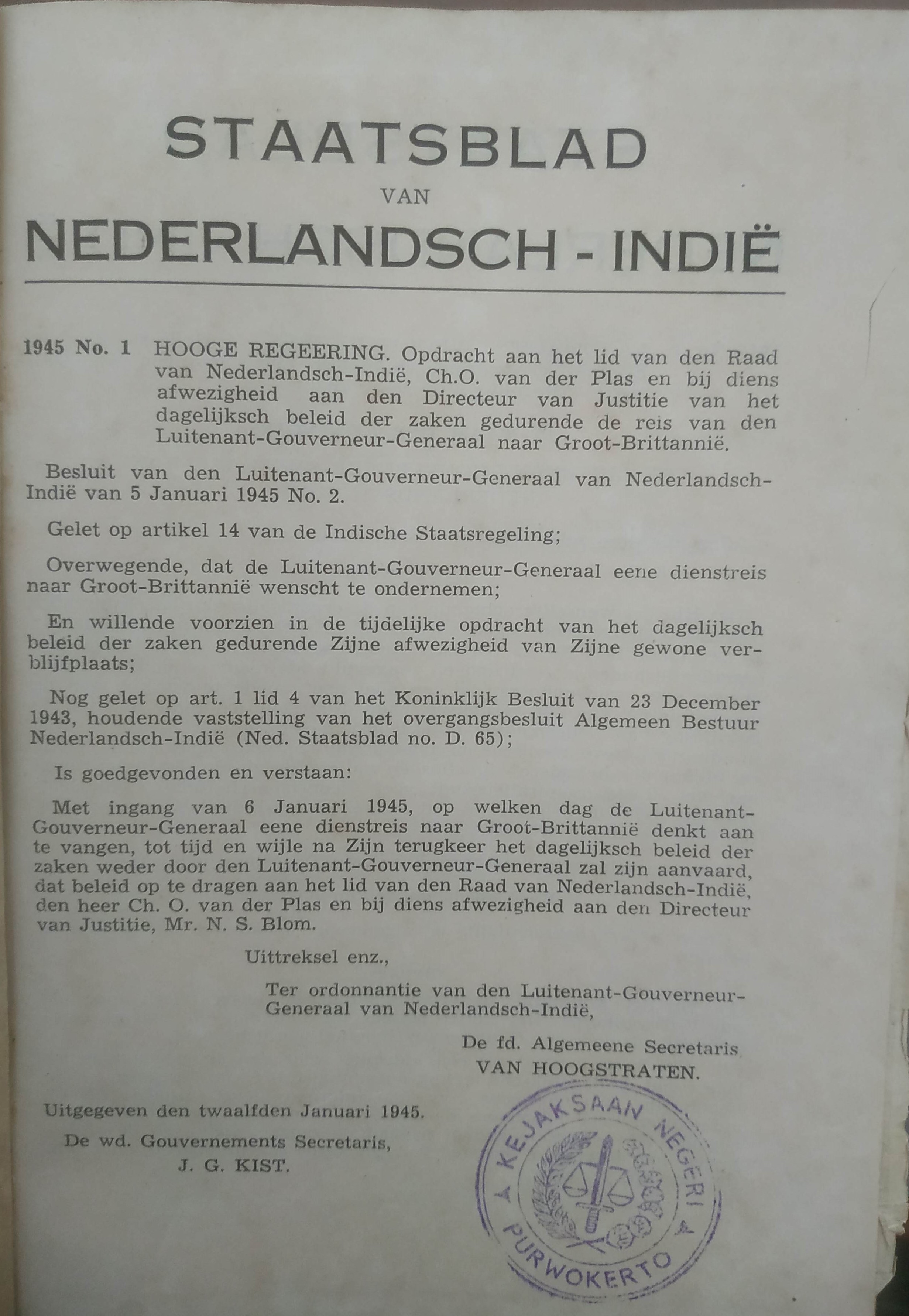 Cover Staatsblad van Neerlandsch-Indie 1945 No. 1-155