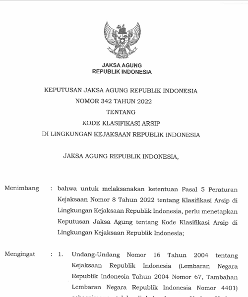 Cover KODE KLASIFIKASI ARSIP DI LINGKUNGAN KEJAKSAAN RI