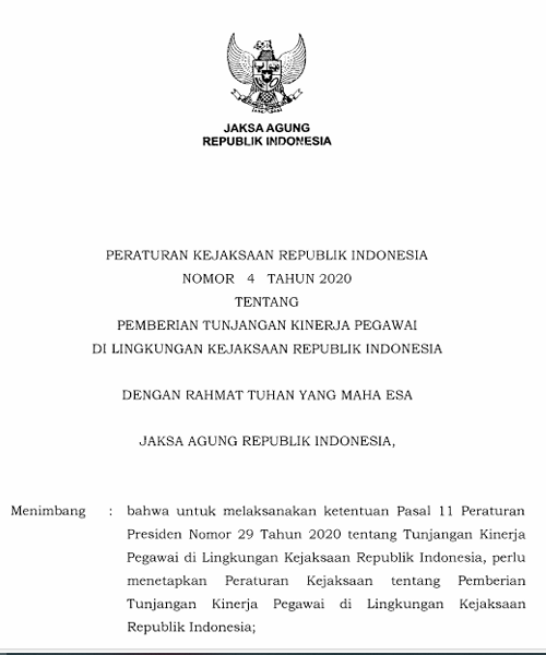 Cover Pemberian Tunjangan Kinerja Pegawai Di Lingkungan Kejaksaan Republik Indonesia