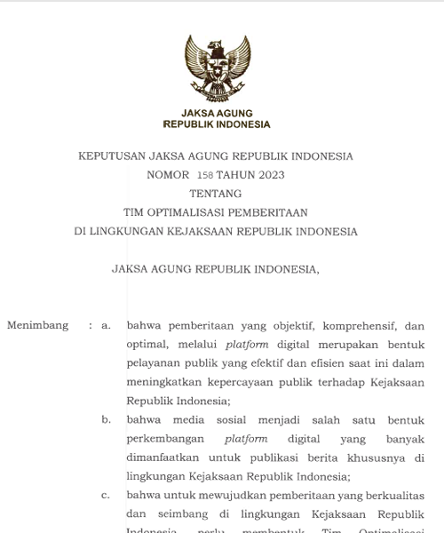 Cover TIM OPTIMALISASI PEMBERITAAN DI LINGKUNGAN KEJAKSAAN REPUBLIK INDONESIA