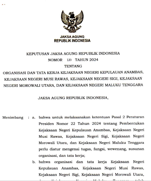 Cover ORGANISASI DAN TATA KERJA KEJARI KEP ANAMBAS, KEJARI MUSI RAWAS, KEJARI SIGI, KEJARI MORUT DAN KEJARI MALUKU TENGGARA