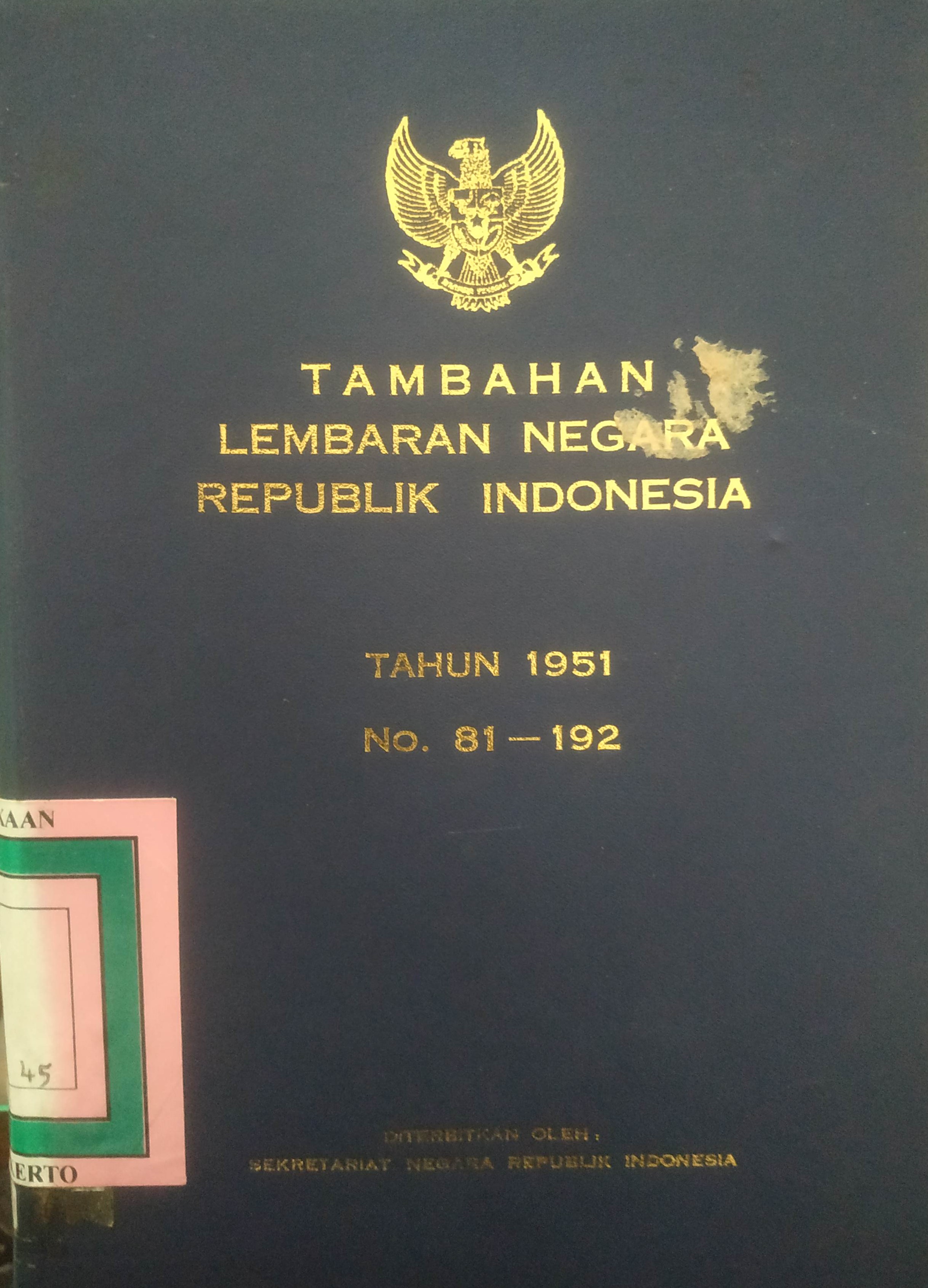 Cover Tambahan Lembaran Negera Tahun 1951 No. 81-192