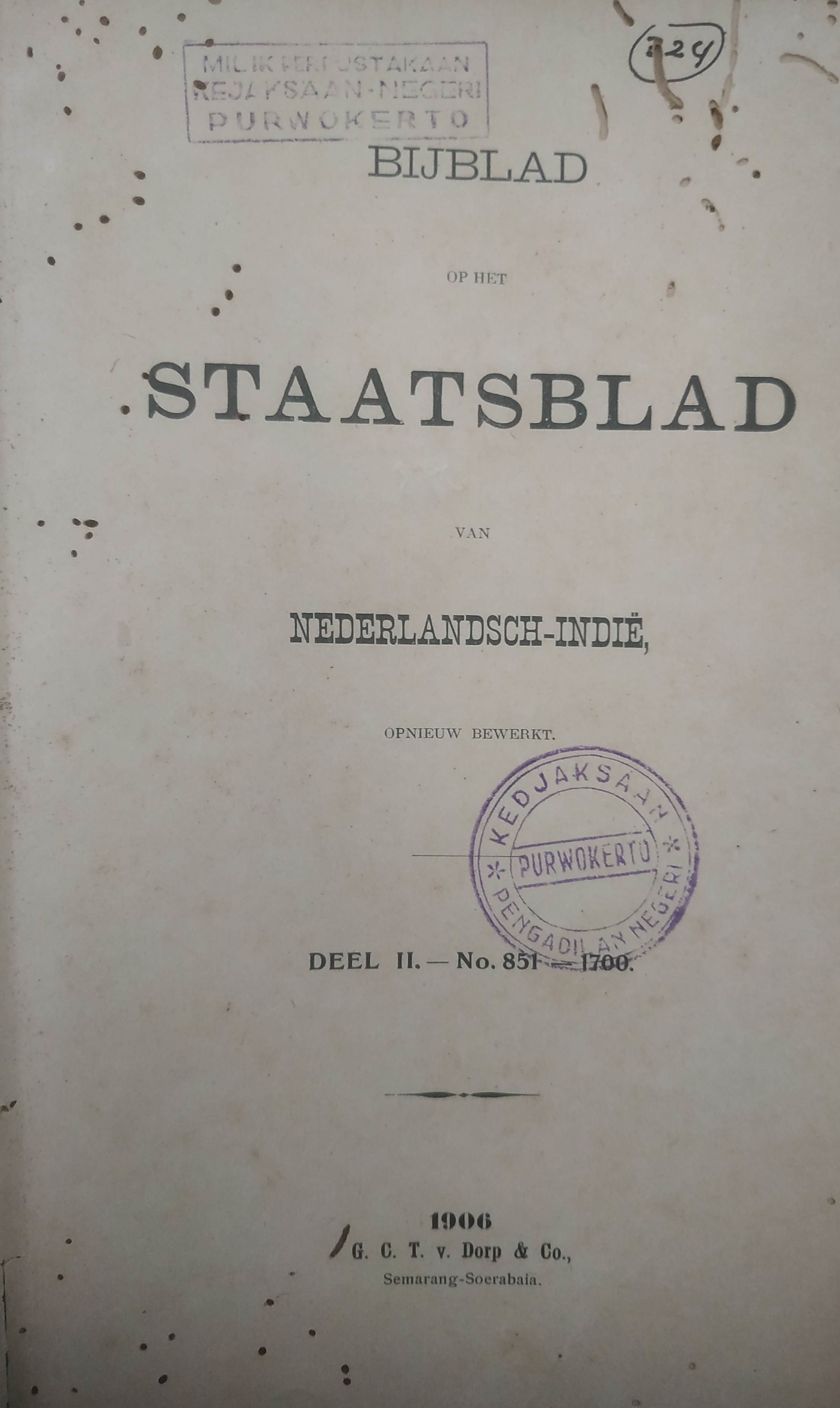 Cover BijBlad op het staatsblad 1906 Deel II-No.851-1700