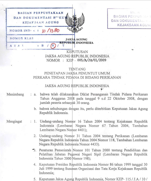 Cover PENETAPAN JAKSA PENUNTUT UMUM PERKARA TINDAK PIDANA DI BIDANG PERIKANAN