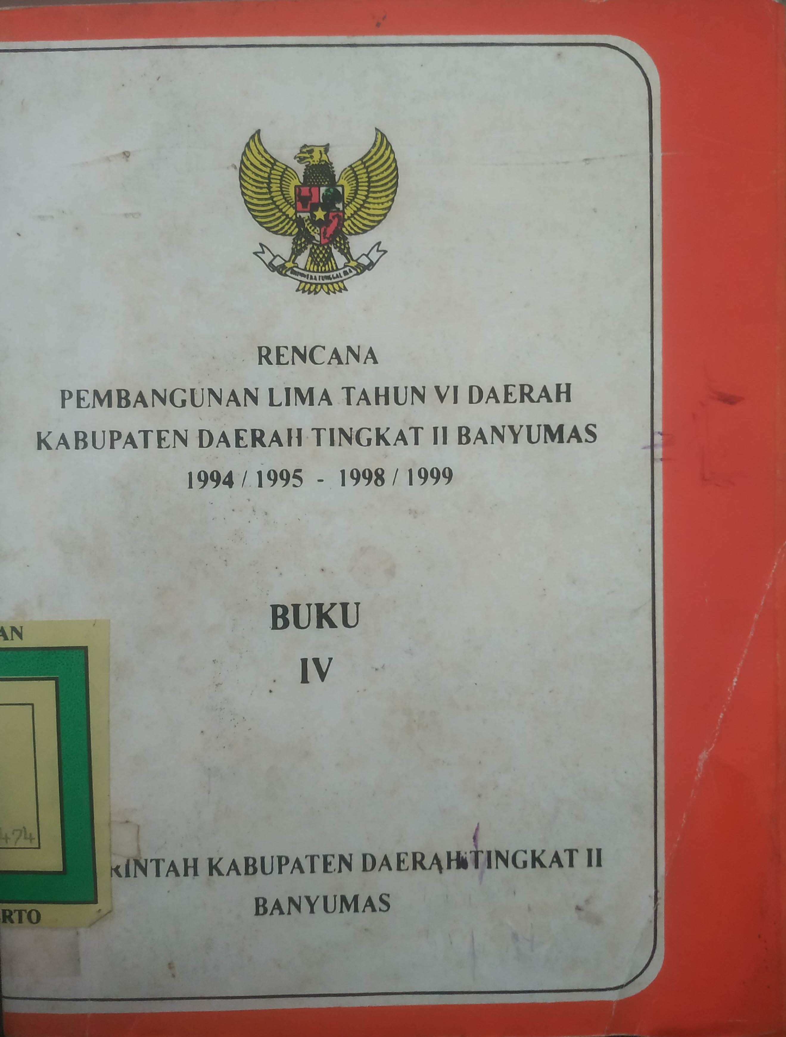 Cover REPELITA VI Daerah Kabupaten Dati II Banyumas 1994/1995-1998/1999 Buku IV