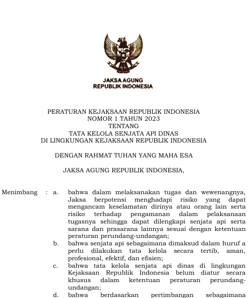 Cover Tata Kelola Senjata Api Dinas Di Lingkungan Kejaksaan Republik Indonesia