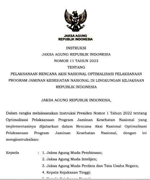 Cover PELAKSANAAN RENCANA AKSI NASIONAL OPTIMALISASI PELAKSANAAN PROGRAM JAMINAN KESEHATAN NASIONAL DILINGKUNGAN KEJAKSAAN REPUBLIK INDONESIA