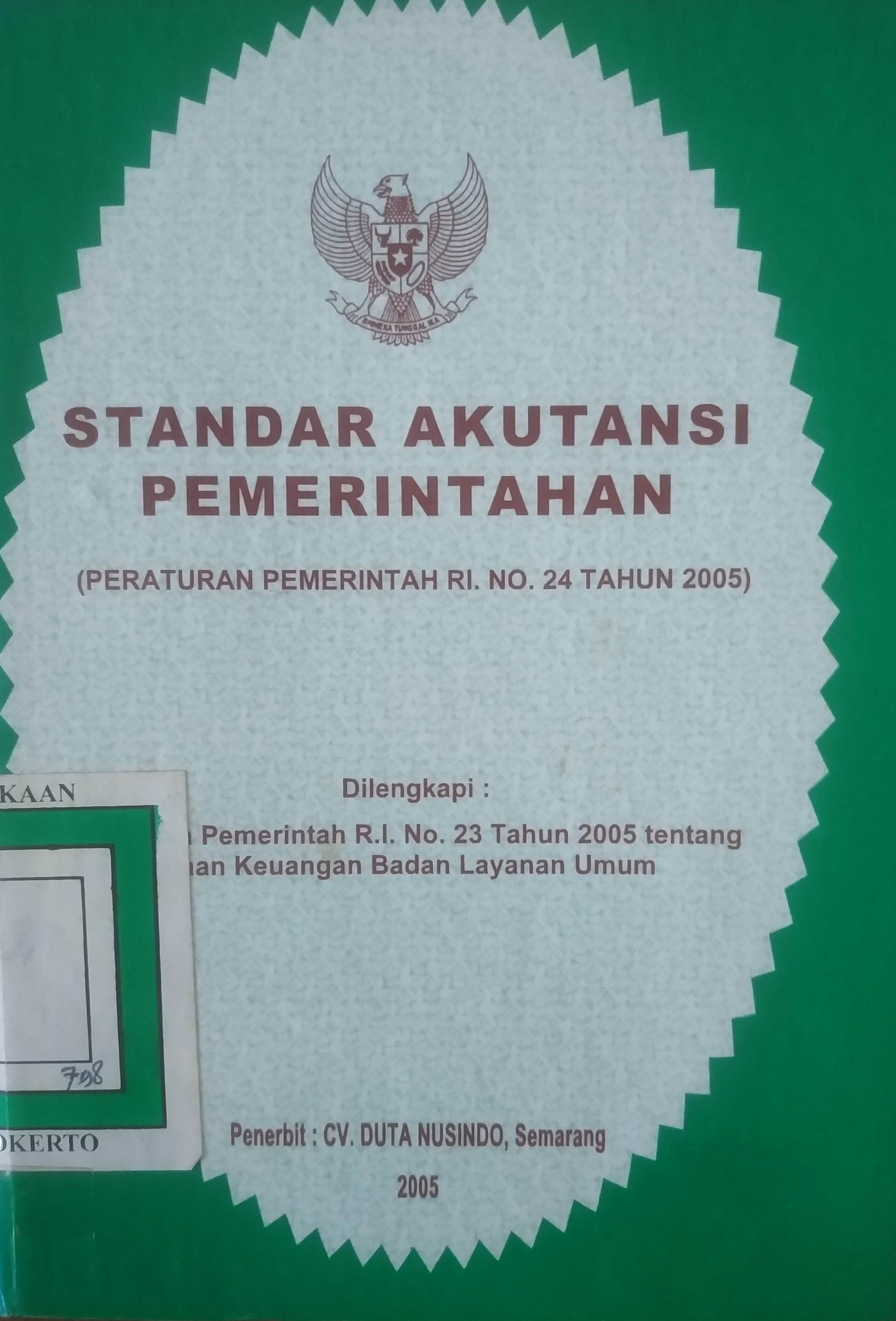 Cover PPRI No. 24 tahun 2005 tentang Standar Akutansi Pemerintahan.