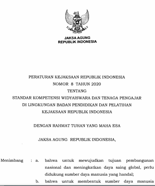 Cover Standar Kompetensi Widyaiswara dan Tenaga Pengajar di Lingkungan Badan Pendidikan Dan Pelatihan Kejaksaan Republik Indonesia