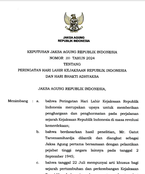 Cover PERINGATAN HARI LAHIR KEJAKSAAN REPUBLIK INDONESIA