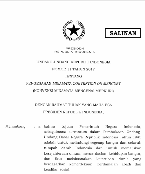 Cover Pengesahan Minamata Convention on Mercury (Konvensi Minamata Mengenai Merkuri)