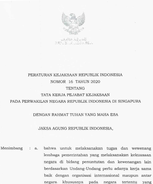Cover Tata Kerja Pejabat Kejaksaan Pada Perwakilan Negera Republik Indonesia di Singapura