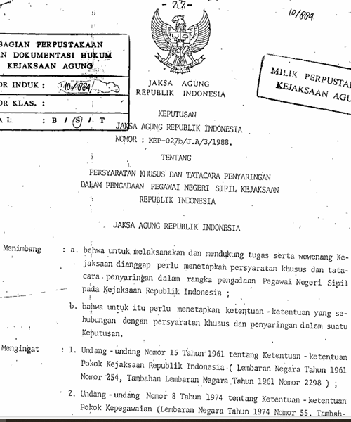 Cover PERSYARATAN KHUSUS DAN TATA CARA PENYARINGAN DALAM PENGADAAN PEGAWAI NEGERI SIPIL KEJAKSAAN REPUBLIK INDONESIA