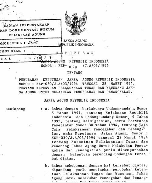 Cover KETENTUAN PELAKSANAAN TUGAS DAN WEWENANG JAKSA AGUNG UNTUK MELAKUKAN PENCEGAHAN DAN PENANGKALAN