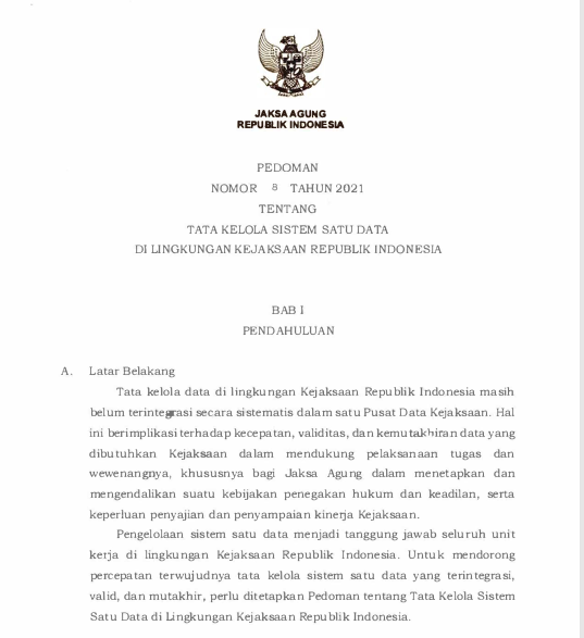 Cover Tata Kelola Sistem Satu Data Di Lingkungan Kejaksaan RI